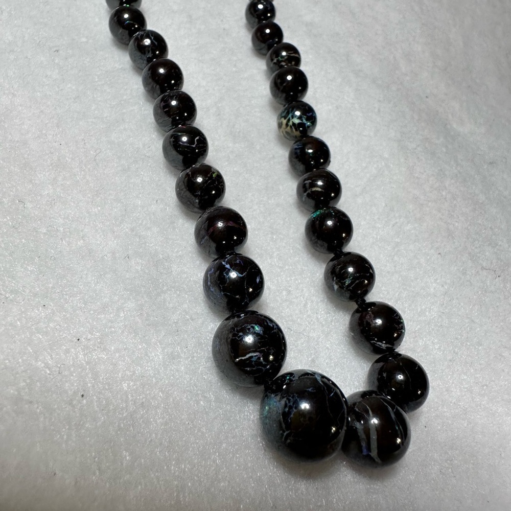Authenticated 18” Black Opal Hand Beaded Necklace - Picture 11 of 13
